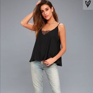 Free people Deep V Black Lace Cami